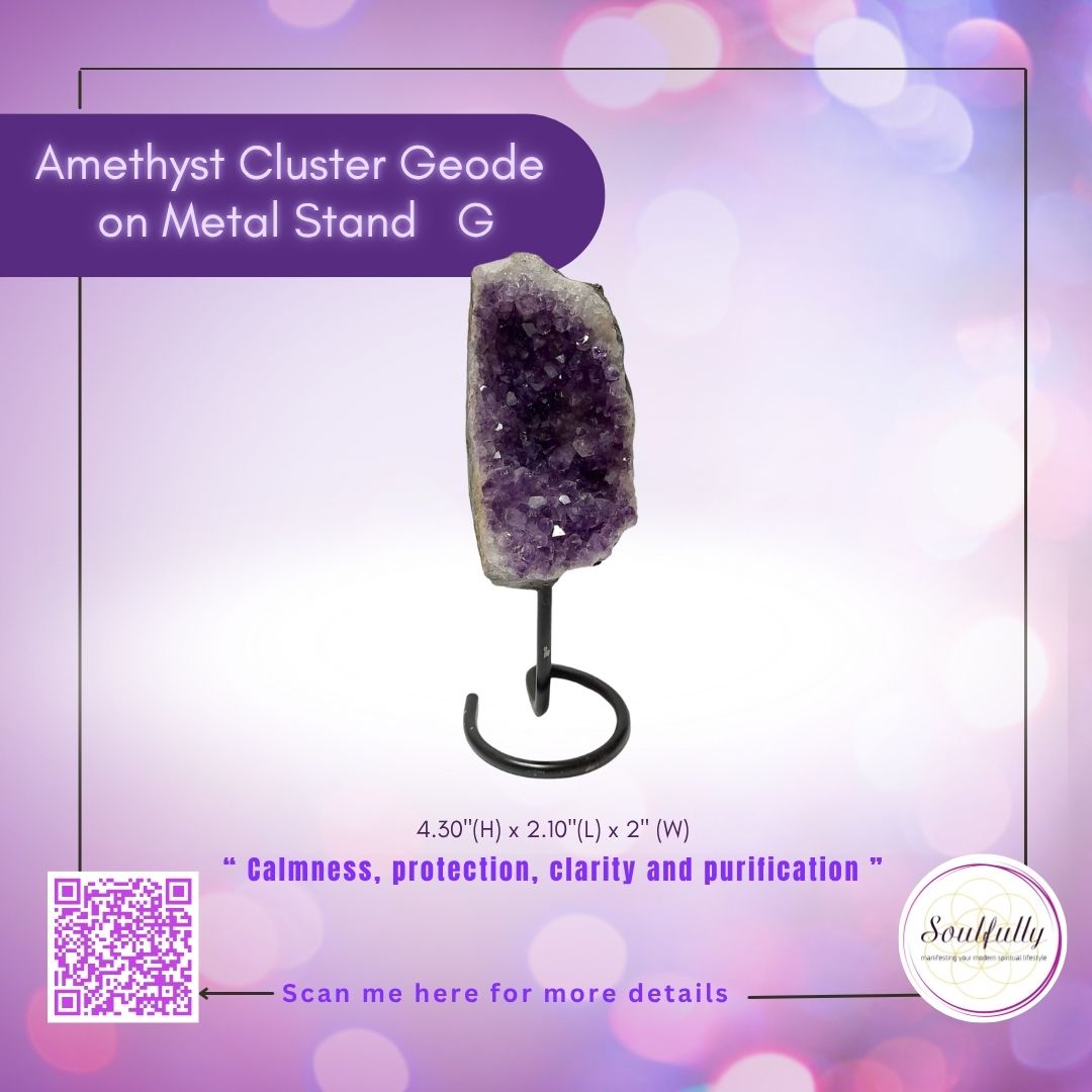 Amethyst Cluster Geode on Metal Stand