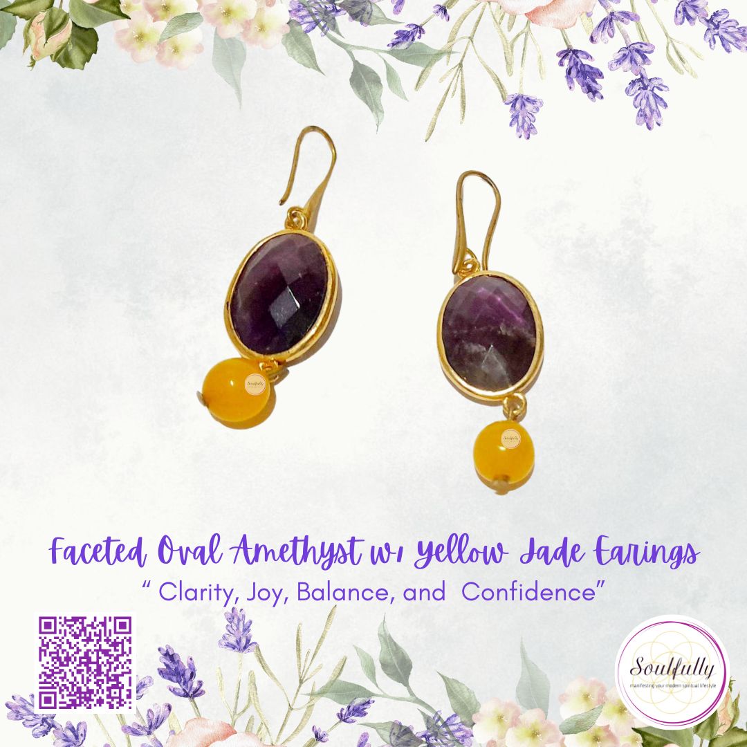 Amethyst, Faceted Oval w/ Yellow Jade Earings