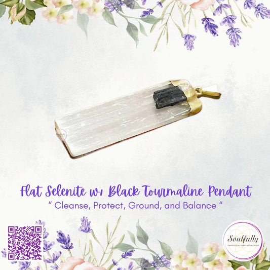 Flat Selenite with Black Tourmaline Pendant