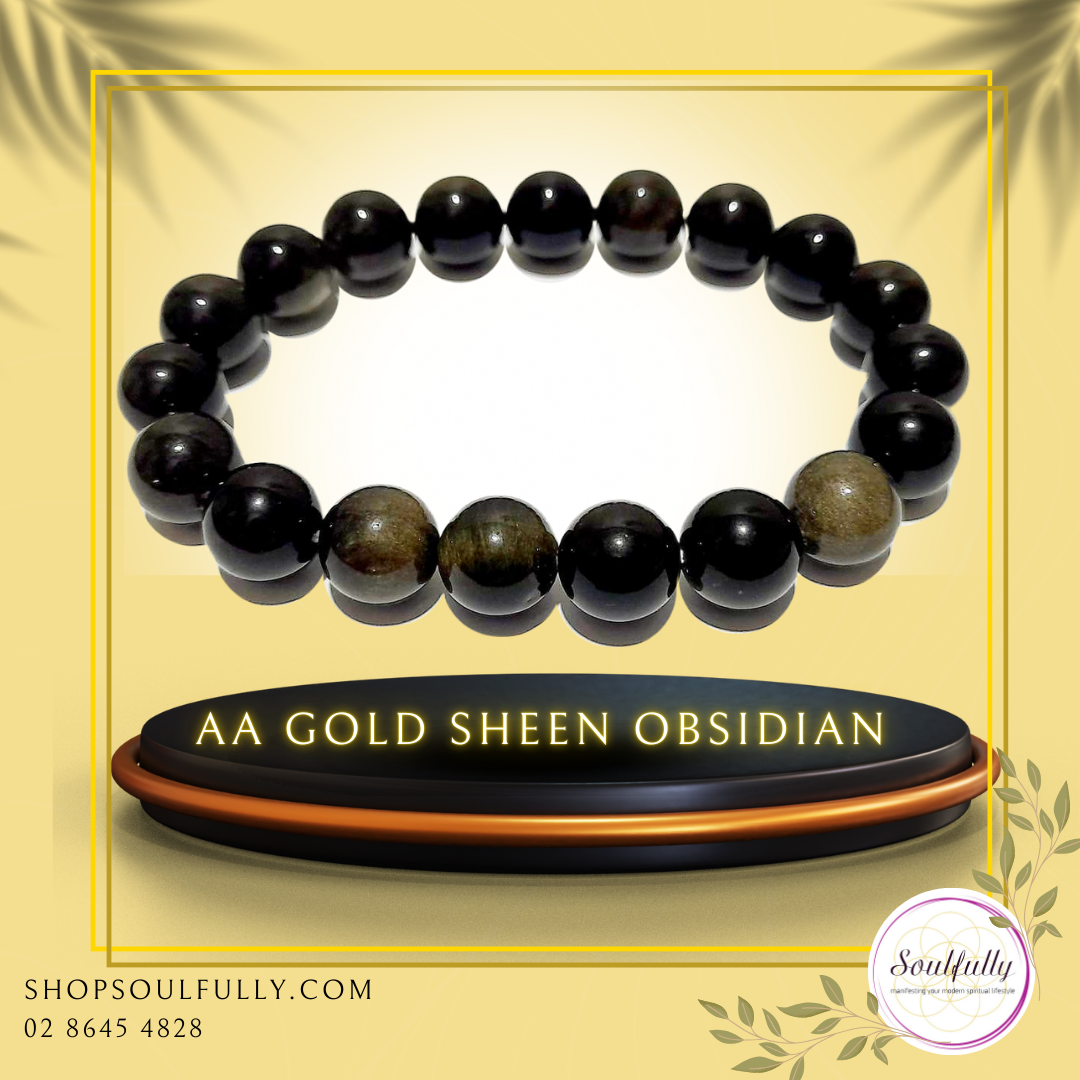 Obsidian, Gold Sheen Obsidian Grade AA (RARE) Bracelet