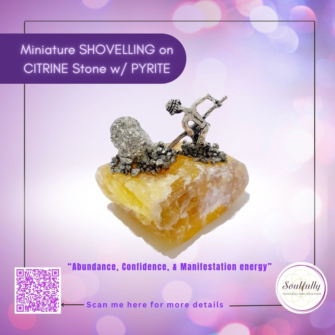Miniature Figures on Raw Citrine Stone with Pyrite