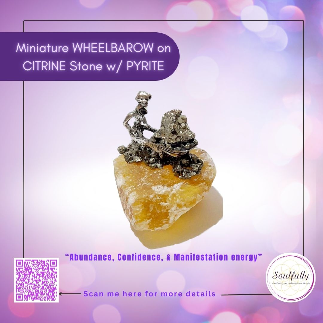 Miniature Figures on Raw Citrine Stone with Pyrite