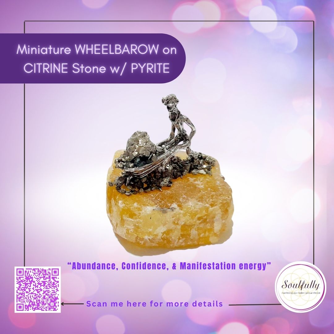 Miniature Figures on Raw Citrine Stone with Pyrite