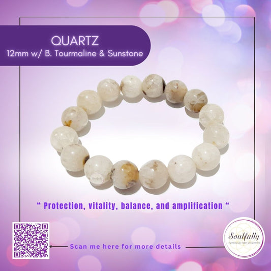 Quartz with Black Tourmaline and Sunstone inclusions Bracelet