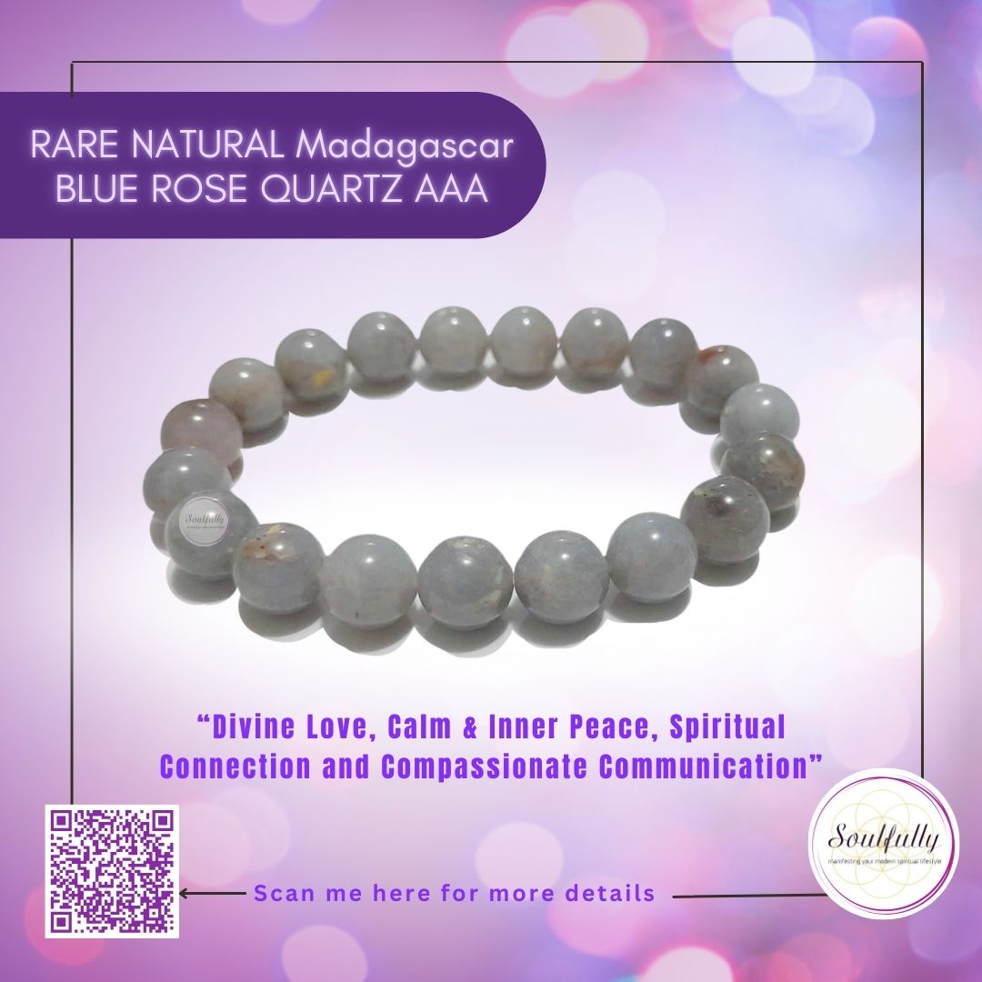 Quartz, Natural Blue Rose Quartz Madagascar (RARE) Grade AAA Bracelet