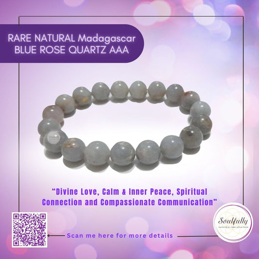 Quartz, Natural Blue Rose Quartz Madagascar (RARE) Grade AAA Bracelet