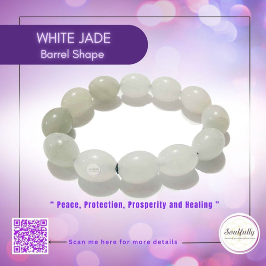 Jade, White Barrel Shape Jade Bracelet
