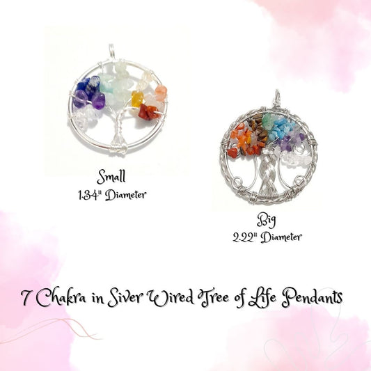 7 Chakra in Siver Wired Tree of Life Pendants