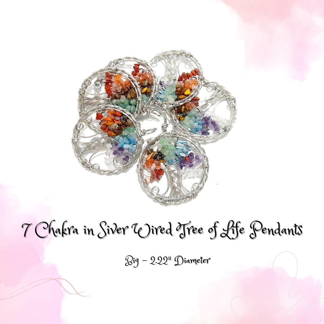 7 Chakra in Siver Wired Tree of Life Pendants (ONLY for EUROPE)