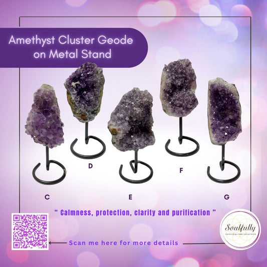 Amethyst Cluster Geode on Metal Stand