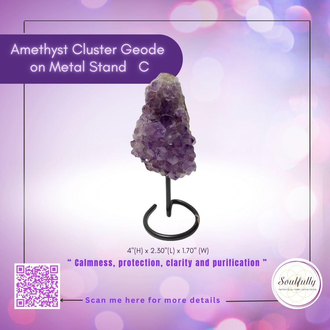 Amethyst Cluster Geode on Metal Stand