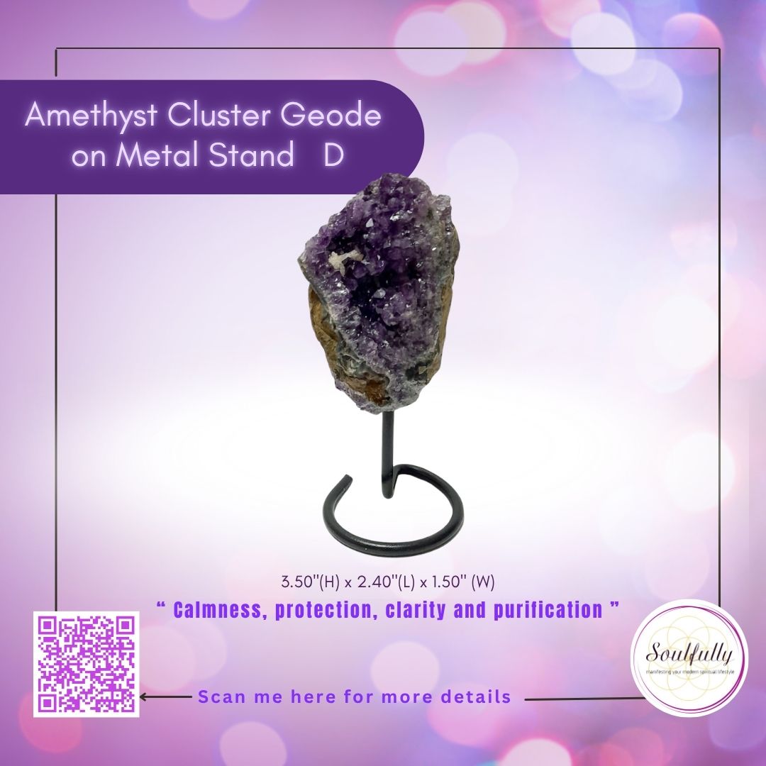 Amethyst Cluster Geode on Metal Stand