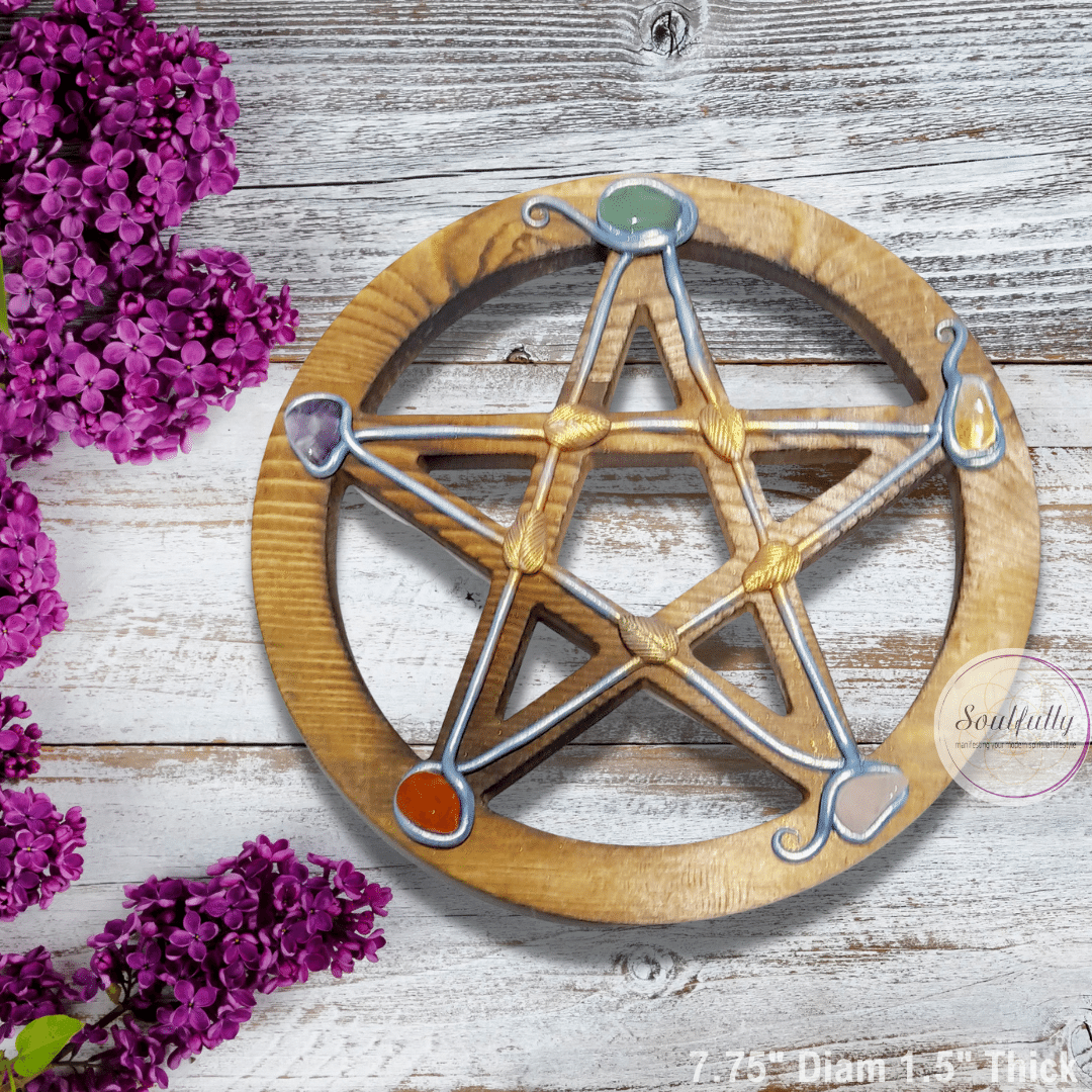 Wooden Pentacle with Crystals