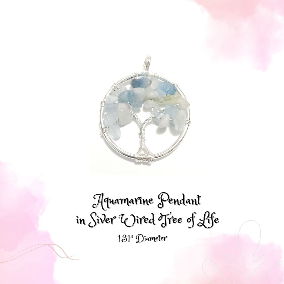 Aquamarine in Siver Wired Tree of Life Pendant