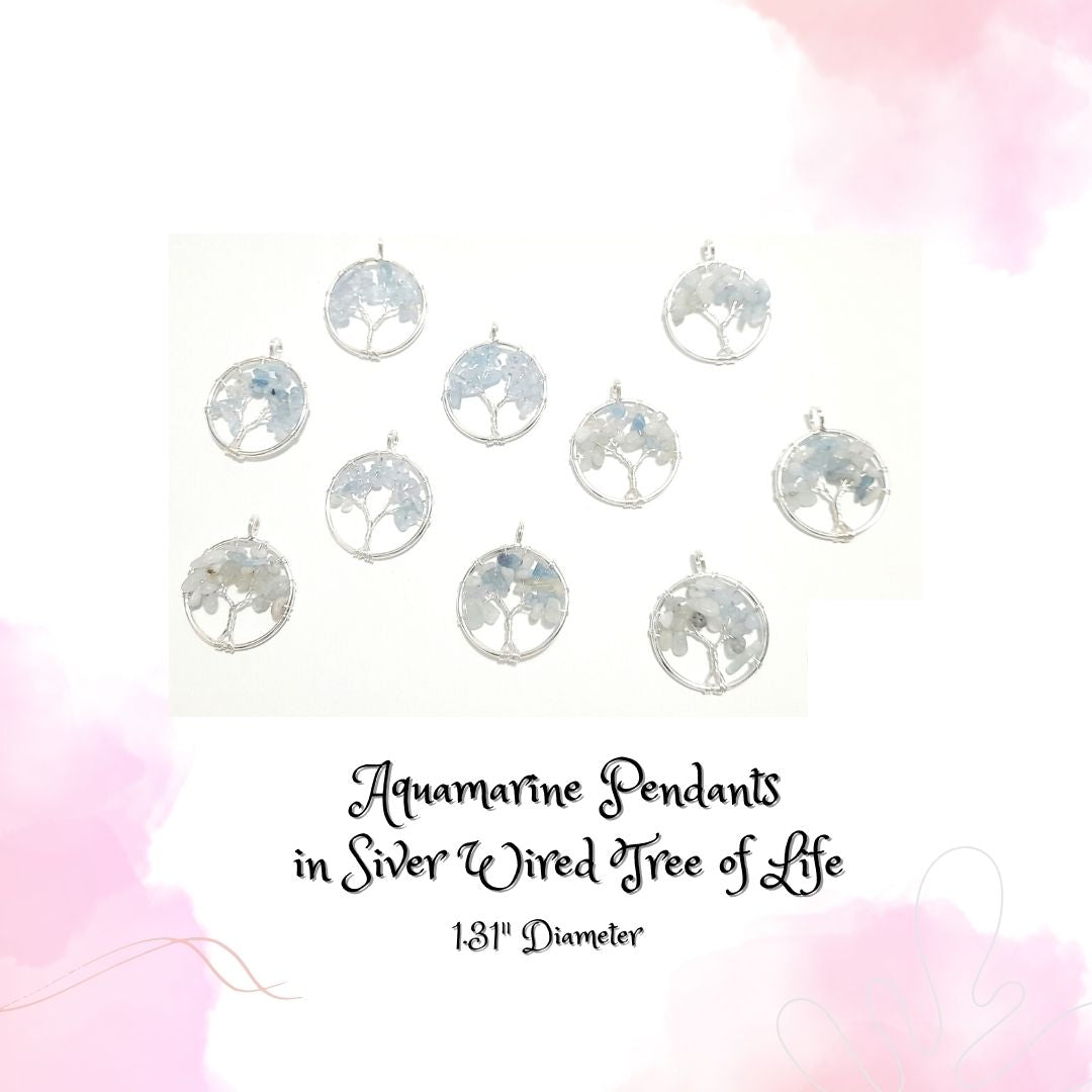 Aquamarine in Siver Wired Tree of Life Pendant