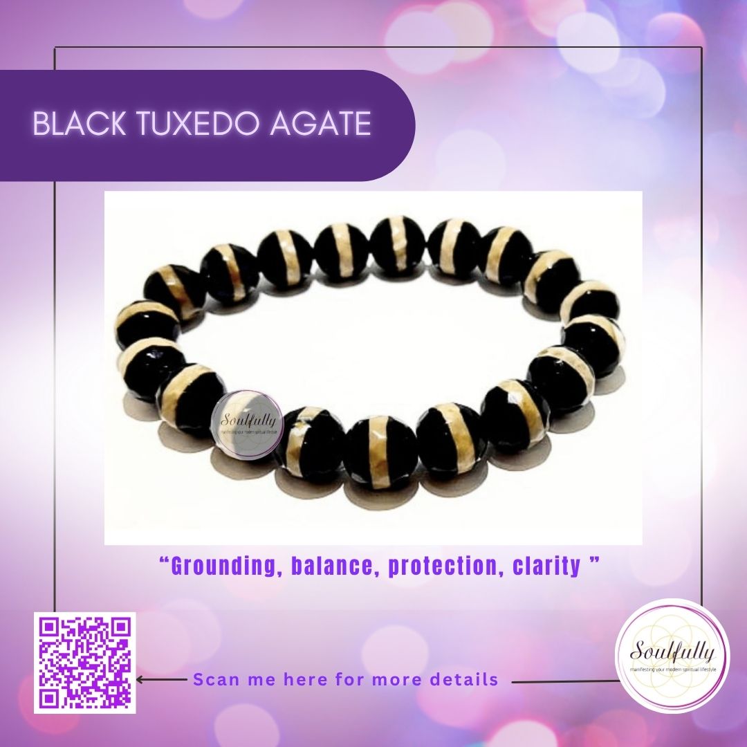 Agate, Black Tuxedo Agate Bracelet
