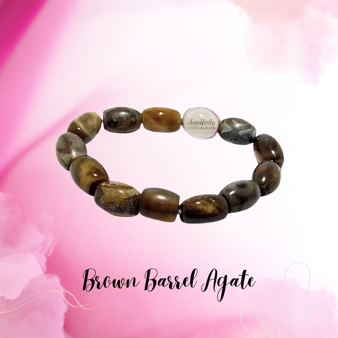 Agate, Brown Barrel Agate Bracelet