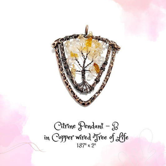 Citrine in Copper Wired Tree of Life Pendant B