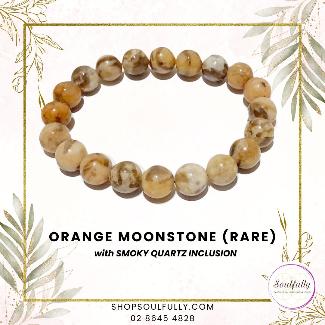 Moonstone, Orange Moonstone with Smoky Quartz Inclusion (RARE) Bracelet