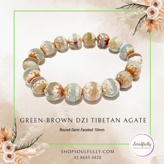 Agate, Green-Brown Tibetan DZI Agate Bracelet