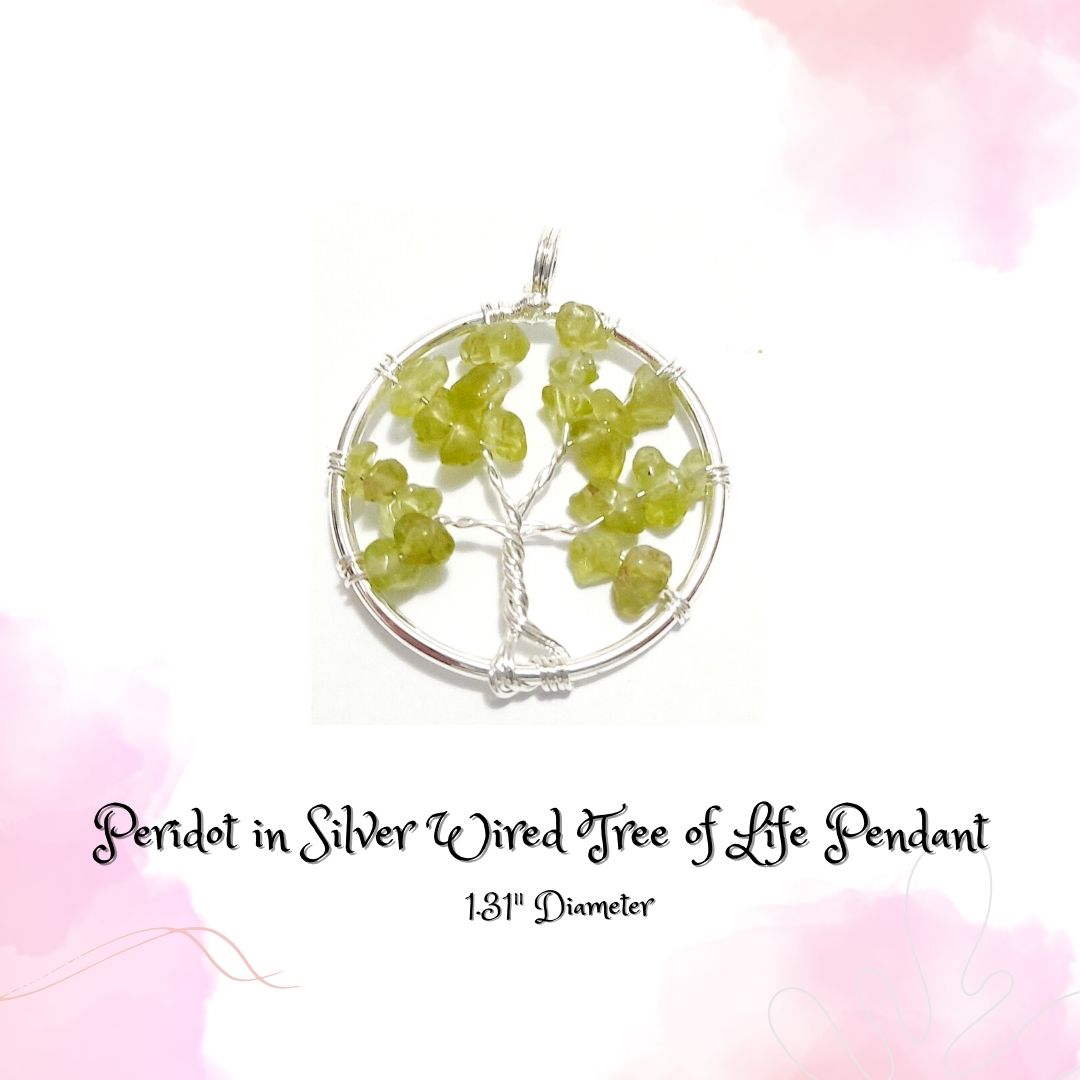 Peridot in Siver Wired Tree of Life Pendant