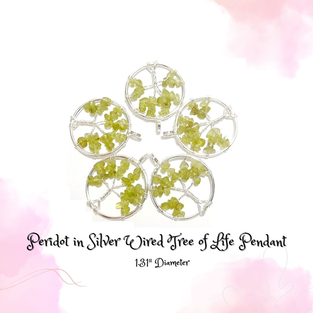 Peridot in Siver Wired Tree of Life Pendant