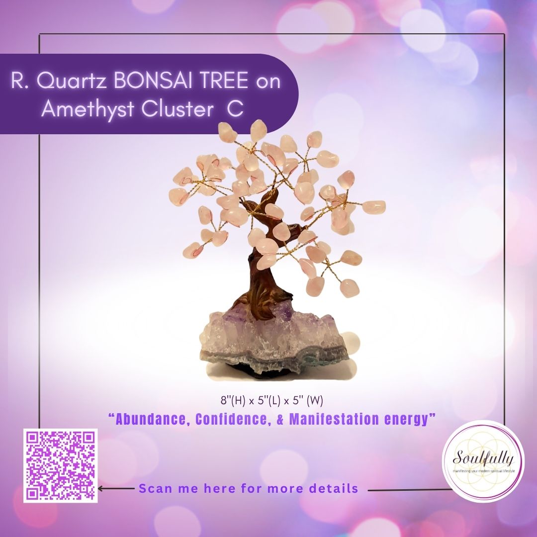 Rose Quartz Bonsai Tree on Amethyst Cluster Stone